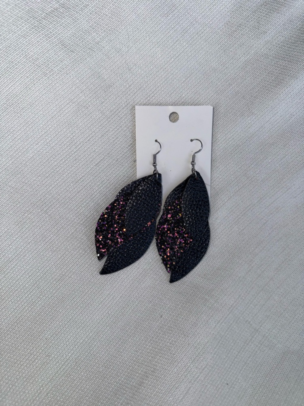 Black Glitter Leaf Drop Earrings - Women Jewelry - Picture 3 of 3